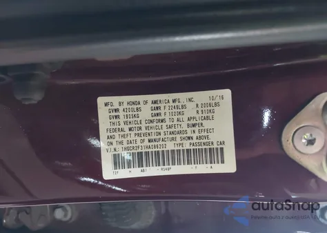 2017 Honda Accord Lx из США, поврежденный, VIN 1HGCR2F31HA086202